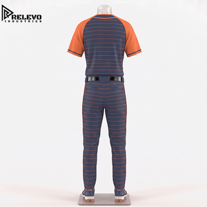 Ensemble uniforme de baseball personnalisé à rayures horizontales sublimées avec maillot entièrement boutonné et pantalon de sport durable – Vente en gros - Product Image 2