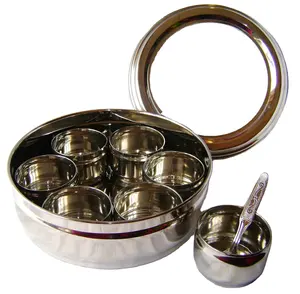 High Quality Food Grade Stainless Steel Spice Box Transparent Lid Spice Organizer Indian Masala Dabba