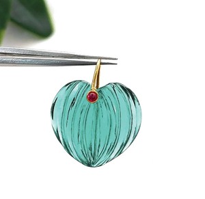 Colgantes de Corazón de Aguamarina Tallados a Mano con Baño de Oro - Suministros de Joyería DIY - Dijes de Piedra Doble - Product Image 1