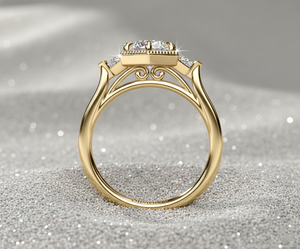 Anillo de compromiso de diamante cultivado en laboratorio Stonewels con halo hexagonal y piedras laterales engastadas, chapado en oro rosa, certificado - Product Image 3