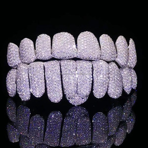 Grillz en nid d'abeille en argent sterling 925 avec diamants Moissanite VVS, bijoux dentaires sertis de pierres, ajustement personnalisé, luxe - Product Image 1