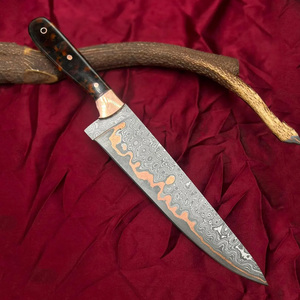 Couteau de cuisine en acier damas cuivré, fait main, outil de chef pour couper la viande, les légumes, les fruits, préparation culinaire - Product Image 3