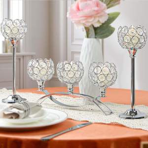 Porte-bougies décoratifs en cristal de qualité export indienne, chandelier à 3 bras, bougeoirs de table - Product Image 2