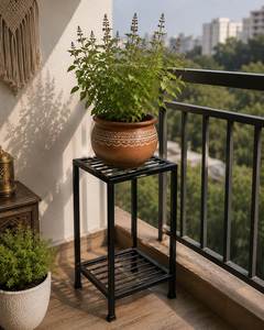 Support à plantes à deux niveaux en métal noir, porte-pot de fleurs sur pied, étagère à plantes à double couche pour l'intérieur, l'extérieur, la maison, le jardin, le balcon - Product Image 5
