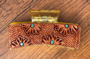 Nouvelle arrivée vente chaude Western élégant à la main usiné en cuir gravé pinces à cheveux en cuir griffe accessoires de cheveux pour les femmes - Product Image 2