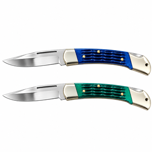 Navajas Plegables Azules Plateadas con Mango Texturizado, Hoja de Acero Inoxidable, Diseño Clásico con Bloqueo Trasero para Campismo y Uso Diario - Product Image 3