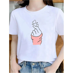 Camiseta de Algodón Orgánico para Mujer, Estilo Vintage, Holgada, Uniformes Escolares, Elástica en 4 Direcciones, Personalizada, Top Corto, Camisetas a Rayas para Mujer - Product Image 1