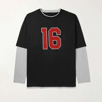 T-shirt à manches longues à col rond pour homme, double couche, couleur personnalisée, style streetwear, tricoté, 100% coton, coupe ample, écologique