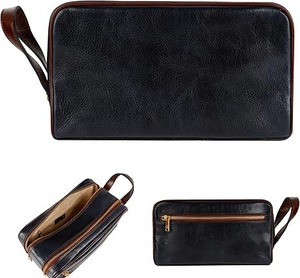 Genuine Leather Wholesale Dopp <b>Kit</b> Travel Pouch Beauty Zipper Cosmetic <b>Bags</b> Women's Makeup <b>Bag</b> Men's Toiletry <b>Bag</b> - Product Image 3