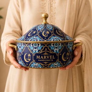 White Royals Premium Insulated Steel Casserole with <b>Lid</b> Arabic Blue Floral Hot <b>Pot</b> Thermal Food Warmer Kitchen Serving Cookware - Product Image 2