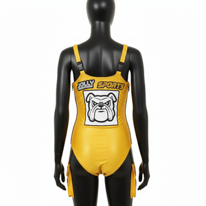 ชุดว่ายน้ำผ้าโพลีเอสเตอร์ผสมสแปนเด็กซ์พรีเมียม สีเหลือง ผ้าเนื้อยืด กระเป๋าซิป แผงผ้าปักโลโก้ตามสั่ง สำหรับผู้หญิง - Product Image 3