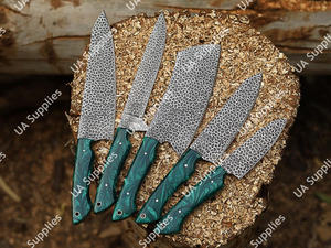 New Arrival Hand Forged Damascus Steel Etched Blade Customizable 5 Pcs Razor <b>Sharp</b> 58 HRC Kitchen <b>Knives</b> Chef <b>Set</b> Leather Bag - Product Image 4