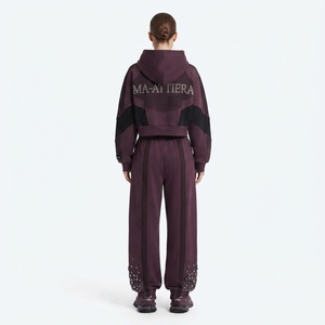 Conjunto Deportivo de Dos Piezas para Mujer, Sudadera con Cierre Regular y Pantalones Anchos, Detalle de Pedrería Bordada, 100% Algodón - Product Image 2
