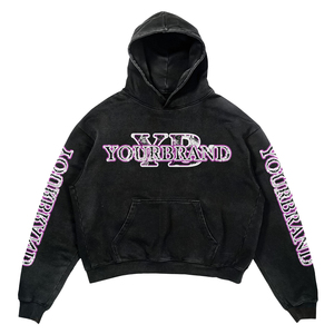 Vintage Men's Oversized Pullover Hoodie Acid Wash Face Cover hood Cotton Fleece Puff Printing Custom Front Logo Unlined Boxy Fit - Product Image 1
