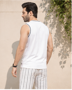 AULTRA ONE ENTERPRISES <b>Men's</b> <b>White</b> O-Neck Sleeveless <b>Tank</b> <b>Top</b> 100% Cotton 3D Printed Casual Breathable Knitted 220g - Product Image 4