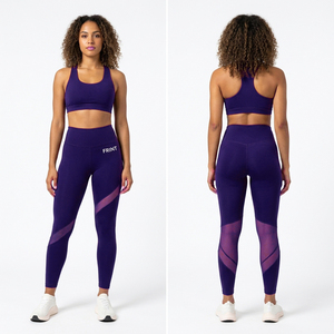 Custom Logo Yoga Set High Waist <b>Leggings</b> With Sheer Panels <b>And</b> Racerback Crop <b>Top</b> Full Length Seamless Activewear Two Piece Set - Product Image 5
