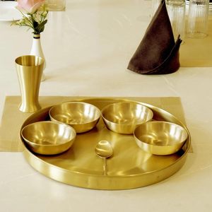 Traditional utensils decorative <b>serving</b> plate bowl <b>spoon</b> glass compact elegant simple small brass <b>serving</b> thali five inch indian - Product Image 1