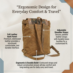 Mochila Sierra Loomed de lana y cuero genuino |   Bolso de Viaje Estilo Western de Cuero con Pelo, Hecho a Mano |   Mochila Resistente de Diseño - Product Image 2