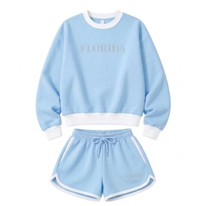 <b>Women</b> Oversized Crew Neck <b>Short</b> <b>Set</b> Custom Sweatshirt and <b>Shorts</b> Outfit Trendy Casual Streetwear Two Piece <b>Set</b> Premium Wholesale - Product Image 2