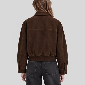 Top Winter Collection <b>Suede</b> Bomber <b>Jacket</b> <b>Women</b> Zipper Closure Turn-down Collar Full Sleeve Short Length Autumn <b>Jacket</b> - Product Image 4