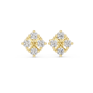 ต่างหูเพชรทรงกลมเพาะเลี้ยงในห้องปฏิบัติการ ทองคำ 14K 18K สีเหลือง แบบคลัสเตอร์ คิท สี่เม็ด DEF VVS เครื่องประดับงานแต่งงานสำหรับผู้หญิง ขายส่ง - Product Image 3