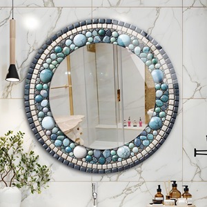 Blue Pebble Mosaic Round Handmade Crystal Glass Wall <b>Mirror</b> From REHMAN <b>CRAFT</b> - Product Image 3
