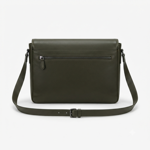 Sac messager unisexe en cuir véritable vert uni avec sangle réglable et fermeture à boucle classique, idéal pour un usage quotidien en toutes saisons - Product Image 4