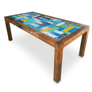 Mesa de Comedor DIVADI, Modelo Cuadrado con Patas Fijas, Madera de Barco Reciclada, Diseño Sostenible y Ecológico, para Interiores y Exteriores - Product Image 3