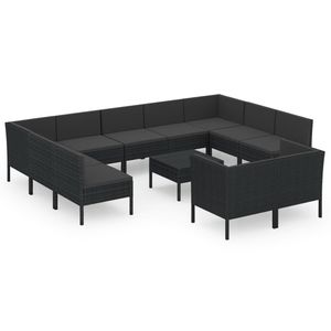 Set salotto da 12 pezzi in Poly Rattan nero con cuscini per uso giardino - Product Image 2