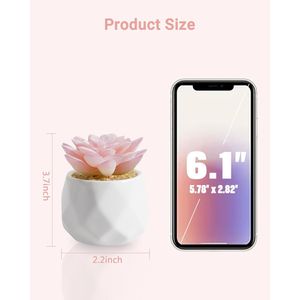Piccole Piante Succulente Artificiali Rosa in Vaso di Ceramica Bianca, Decorazione per la Casa, Vasi e Fioriere da Interno per Donne - Product Image 2