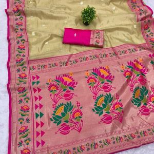 Sari Paithani traditionnel de qualité supérieure avec bordure tissée contrastée et pallu lourd en Mina Jari, prix de gros par Royal Export - Product Image 6