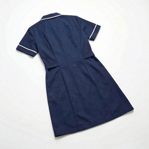 Navy Blue Short Sleeve <b>Nurse</b> Dress | Contrast Piping Medical Uniform | Professional Healthcare Workwear| Custom OEM Manufacturer - Product Image 2