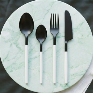<b>Black</b> Colour Coated Flatware <b>Set</b> White Handles Modern Design Dishwasher Safe Spoon Fork Knife Dinnerware <b>Cutlery</b> <b>Set</b> of 4 - Product Image 5
