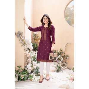 TRAVAIL ATTRACTIF EN COTON IMPRIMÉ KURTI MARRON - Product Image 1
