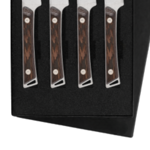 Juego de 4 cuchillos para carne de acero inoxidable con hojas afiladas y mangos de madera, en caja de regalo, para cortar carne de res en la mesa. - Product Image 2