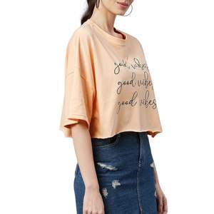 Camiseta Corta Oversize para Mujer, con Estampado Gráfico Personalizado, de Algodón, Casual, de Manga Corta, Holgada, para Verano, Venta al Por Mayor, OEM - Product Image 1