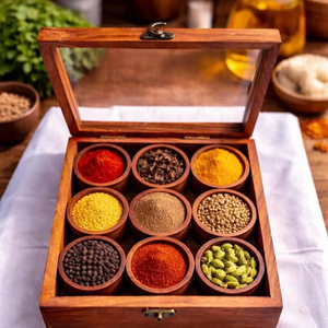 Eco Friendly Wooden Spice Organizer <b>Box</b> with Lid Kitchen Masala <b>Storage</b> Case - Product Image 1