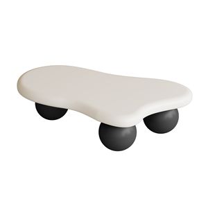 Tavolino da Caffè a Forma di Nuvola Ecologico da 40 Pollici, Piano Bianco Lucido, Gambe a Sfera Nere, Modello Astratto per Soggiorno in Vetro - Product Image 2