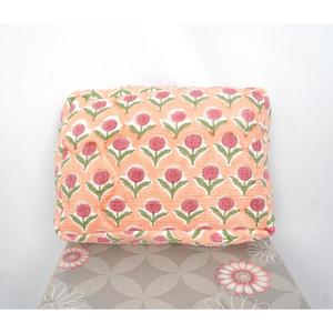 Eco-Friendly Cotton Quilted Brown Floral Zipper Cosmetic Organizer Bag Soft Handle Durable Multi-Purpose Portable <b>Makeup</b> <b>Case</b> - Product Image 6