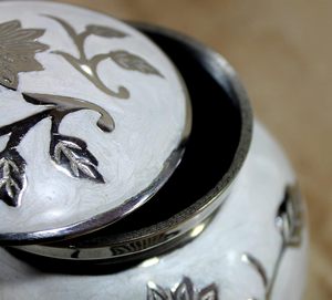 Handcrafted Silver Finish Floral Keepsake Urn with Lid Decorative Metal Storage <b>Jar</b> for Home Decor Ashes Memory Keepsake - Product Image 3