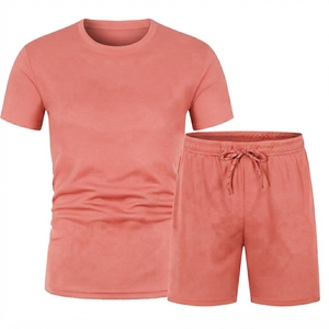 Conjunto Deportivo de Dos Piezas para Hombre, Camiseta de Manga Corta y Pantalones Cortos, Color Sólido, Casual, Holgado, para Correr y Entrenar - Product Image 6
