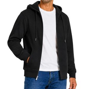 Sweat à capuche zippé en molleton de coton personnalisé pour homme avec fermeture éclair intégrale et poches avant pour collections de vêtements en marque blanche - Product Image 4
