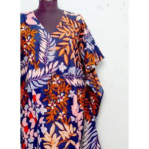 Robe longue kaftan en coton fleuri faite main pour femme indienne, imprimé au bloc à la main, idéale pour le printemps, l'été, comme cache-maillot de plage ou tenue d'intérieur - Product Image 3