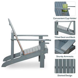 Sedia Adirondack Oversize Grigio Scuro con Portabicchieri per Uso Esterno, Falò, Portico, Patio o Giardino - Product Image 5
