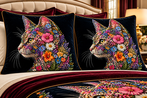 Housse de coussin florale pour chat, moderne, en velours, carrée, imprimée, motif animal, décorative pour canapé et maison - Product Image 4