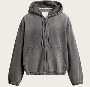 <b>Mens</b> Vintage Acid Washed Denim Zip Up Hoodie Oversized Streetwear <b>Jacket</b> Wholesale - Product Image 4