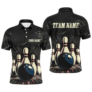 Custom <b>Bowling</b> Polo Shirt Men's Short Sleeve Sublimated Print 100% Polyester Quick Dry Team Name Personalized Front Back Design - Product Image 1
