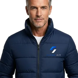 Customized Men's Winter Puffer <b>Jacket</b> Stand Collar Zipper Closure Windproof Casual Polyester Material - Product Image 6