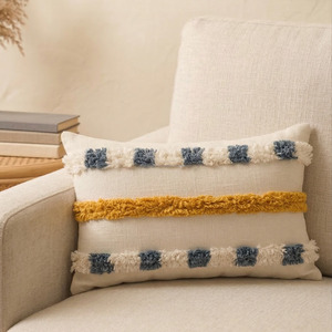 Fringed Lumbar Tufted Body <b>Pillowcase</b> Geometric Pattern Tufting Living Area Decor 12X20 Cushion Cover from Direct Factory - Product Image 3