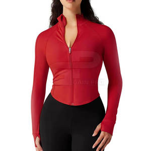 Chaqueta de yoga para mujer de diseño premium, de secado rápido, manga larga, material elástico, con cremallera completa, para correr. - Product Image 6